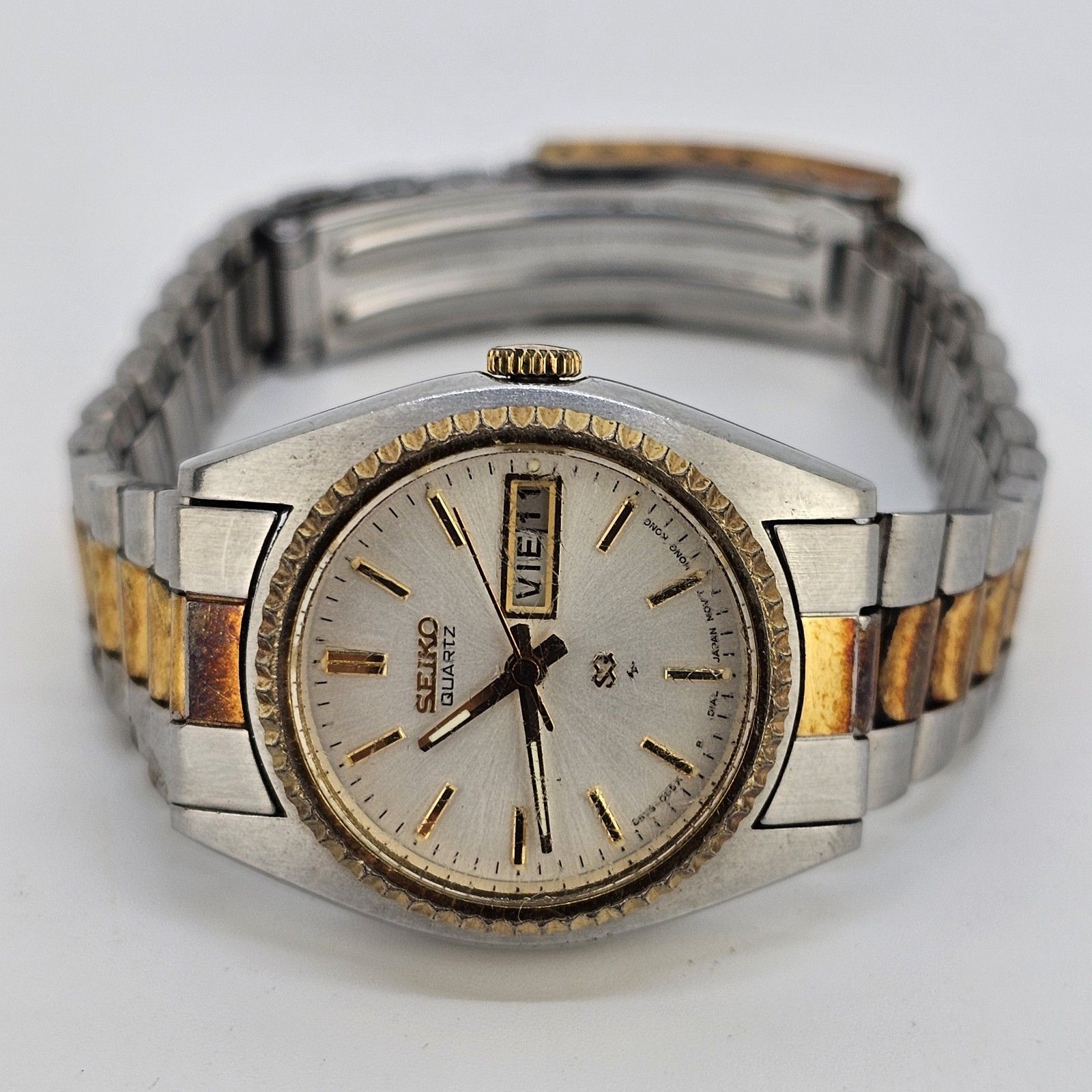 Vtg Seiko Sq Watch Women 25mm White Dial Two Tone Daydate 6 New Battery